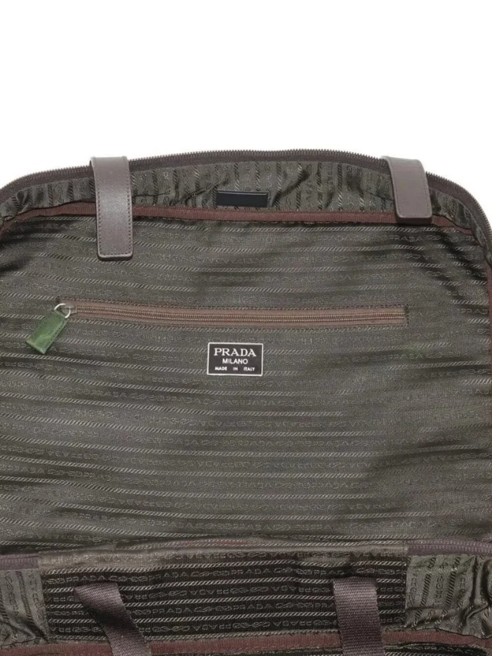 PRADA Business Bag Nylon Khaki Silver Auth ti3654